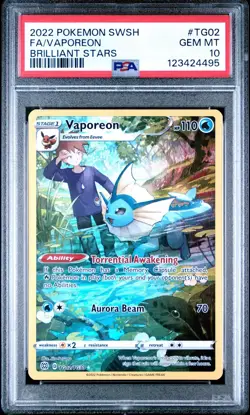 2022 Pokemon SWSH Brilliant Stars Trainer Gallery Vaporeon TG02/TG30 PSA 10 - Image 1