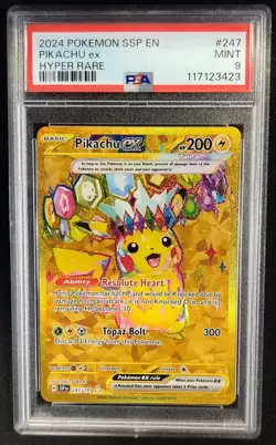 PSA 9 MINT Pikachu ex 247/191 Surging Sparks Pokemon Graded Card - Image 1