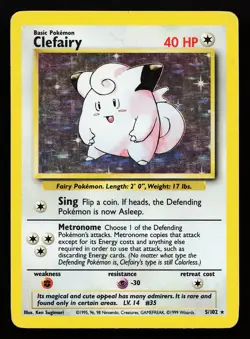 Clefairy 5/102 Holo Rare Base Set Pokemon Card - Image 1