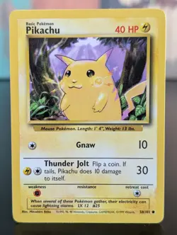 PIKACHU 58/102 1999 BASE SET YELLOW CHEEKS POKEMON CARD - Image 1