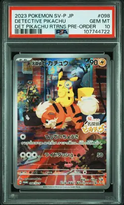 2023 POKEMON JAPANESE SV-P PROMO #098 DETECTIVE PIKACHU PSA 10 - Image 1