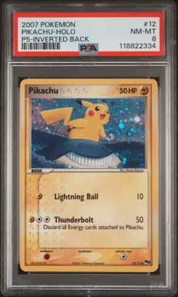 2007 POKEMON POP SER 5 INVERTED BACK #12 PIKACHU-HOLO PSA 8 - Image 1