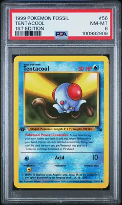 1999 POKEMON FOSSIL 1ST ED #56 TENTACOOL PSA 8 - Image 1
