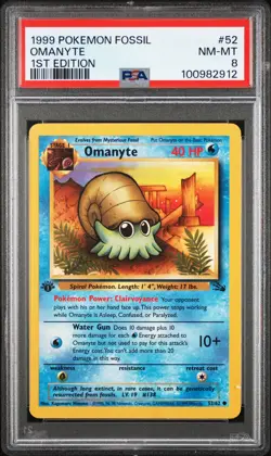 1999 POKEMON FOSSIL 1ST ED #52 OMANYTE PSA 8 - Image 1