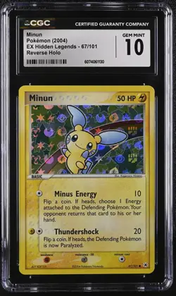 CGC 10 GEM MINT Minun 2004 EX Hidden Legends 67/101 Reverse Holo Pokemon Card - Image 1