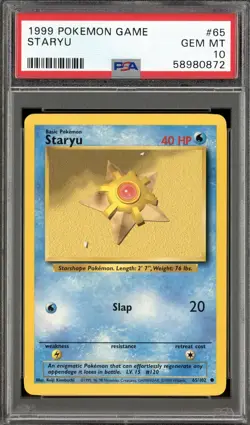 1999 POKEMON GAME BASE SET #65 STARYU PSA 10 GEM MINT - Image 1