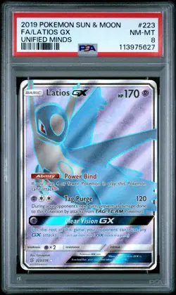 2019 POKEMON SUN & MOON UNIFIED MINDS #223 FULL ART/LATIOS GX PSA 8 - Image 1