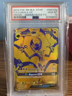 Lunala GX Full Art #SM103a PSA 10 Hidden Fates Collection 2019 Pokemon - Image 1