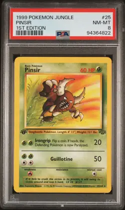 1999 Pokemon Jungle Pinsir 1st Edition Non Holo #25 PSA 8 NM-MT - Image 1