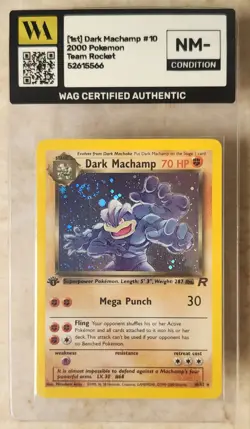 WAG Certified Nm- Pokemon Dark Machamp Holo TCG Vintage Card 10/82 1st Edition - Image 1