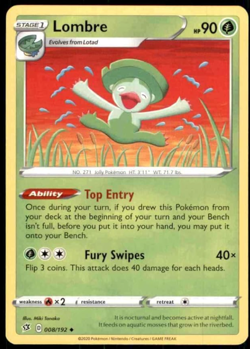 Pokemon - Rebel Clash - Lombre - 008/192 - Common - NM/M - NEW - Image 1