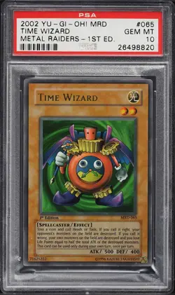 2002 Yu-Gi-Oh! TCG Time Wizard MRD-065 Metal Raiders 1st Edition PSA 10 - Image 1