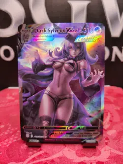 Dark SYLVEON Eevee Girls Trainer Card Goddess Waifu | Anime ACG DIY| Holo VMAX - Image 1