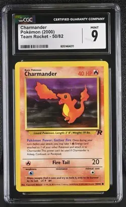 CGC 9 CHARMANDER 50/82 TEAM ROCKET WOTC POKEMON MINT - Image 1