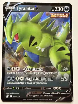 Pokemon TCG Tyranitar V Sword & Shield Battle Styles 097/163 Holo Ultra Rare NM - Image 1