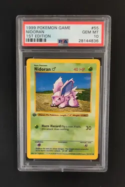 PSA 10 GEM MINT Nidoran 55/102 1st Ed Shadowless Base Set Pokemon Graded Card - Image 1