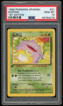 1999 POKEMON SPANISH BASE SET 1ST EDITION 51/102 KOFFING PSA 10 **LOW POP 12** - Image 1