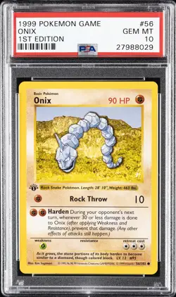 1999 POKEMON BASE SET 1ST EDITION #56 ONIX PSA 10 - Image 1