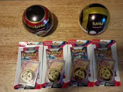 Pokemon Scarlet and Violet 2 poke ball tins , 4 sealed blister packs( 10 packs) - Image 1