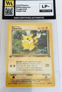 WAG Certified Lp- Pikachu 1st Edition 60/64 Jungle Vintage Pokemon Tcg - Image 1