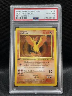 1999 Pokemon Fossil Moltres 1st Edition PSA 8 Holo - Image 1
