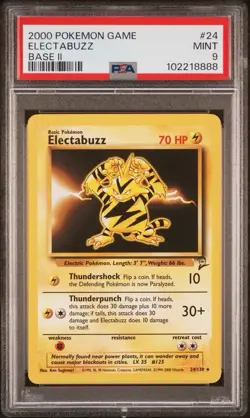 2000 Pokemon Base 2 #24 Electabuzz PSA 9 Card MINT! Trusted Seller Free Shipping - Image 1