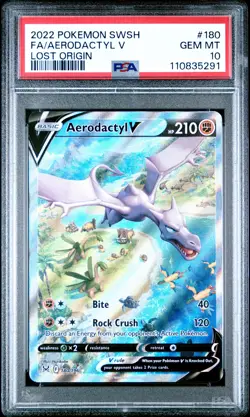 2022 POKEMON SWORD & SHIELD LOST ORIGIN #180 FULL ART/AERODACTYL V PSA 10 - Image 1