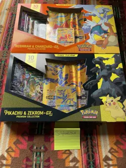 Pokemon TCG Pikachu & Zekrom / Reshiram & Charizard GX Premium Collections Boxes - Image 1