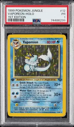 1999 POKEMON JUNGLE 1ST ED #12 VAPOREON-HOLO PSA 1 - Image 1