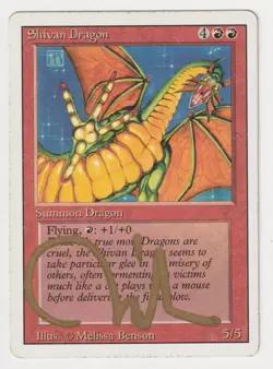 Gold Signed Shivan Dragon MP Revised Artist Melissa Benson 1994 MTG Magic Rare! - Image 1