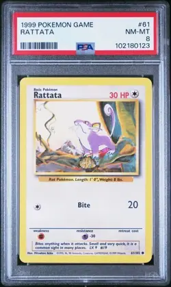 PSA 8 RATTATA 61 BASE SET POKEMON NM MINT - Image 1