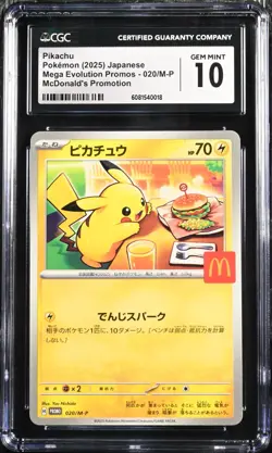 CGC 10 Gem Mint Pikachu 2025 McDonald's Promo 020/M-P Japanese Pokemon Card - Image 1