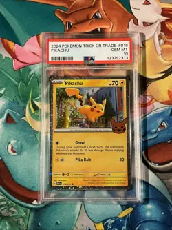 2024 Pokemon TCG Trick or Trade #018 Pikachu Holo PSA 10 - Image 1