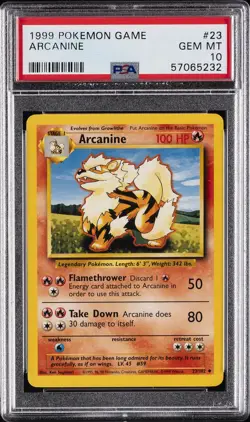 1999 POKEMON BASE SET UNLIMITED #23 ARCANINE PSA 10 - Image 1