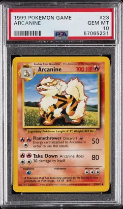 1999 POKEMON BASE SET UNLIMITED #23 ARCANINE PSA 10 - Image 1