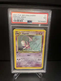 NM 7 PSA Graded 2001 Pokemon Neo Discovery #1 Espeon Holo 1st Edition - Image 1