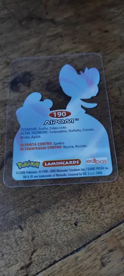 Aipom 190 Pokemon Lamincards Edibas - ITA - EXC - Image 2