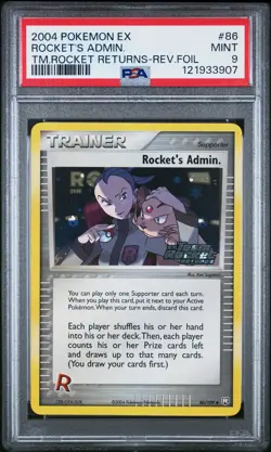 2004 POKEMON EX TEAM ROCKET RETURNS #86 ROCKET'S ADMIN.-REVERSE FOIL PSA 9 - Image 1