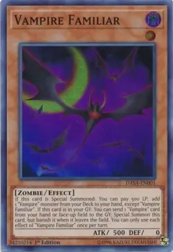 Yugioh! LP Vampire Familiar - DASA-EN001 - Super Rare - 1st Edition Lightly Play - Image 1
