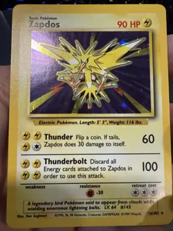 Pokemon TCG Zapdos Base Set Unlimited Holo Rare Card #16/102 - Image 1