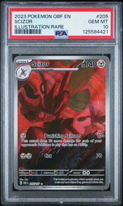 2023 POKEMON OBF EN-OBSIDIAN FLAMES ILLUSTRATION RARE #205 SCIZOR PSA 10 - Image 1