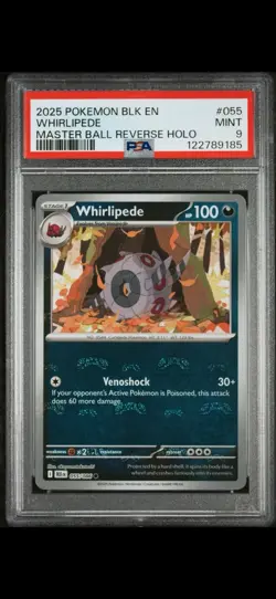 2025 POKEMON WHIRLIPEDE 55/86 Black Bolt MASTER BALL REVERSE HOLO PSA 9! - Image 1