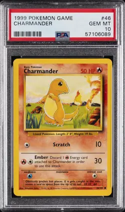 1999 POKEMON BASE SET UNLIMITED #46 CHARMANDER PSA 10 - Image 1