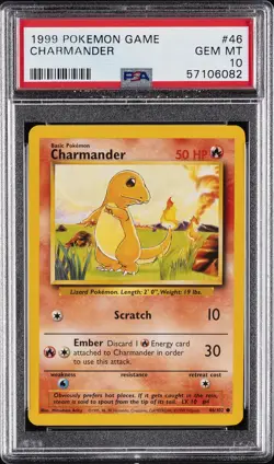 1999 POKEMON BASE SET UNLIMITED #46 CHARMANDER PSA 10 - Image 1