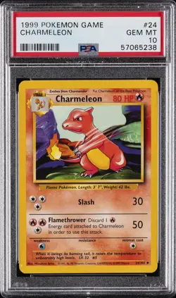 1999 POKEMON BASE SET UNLIMITED #24 CHARMELEON PSA 10 - Image 1