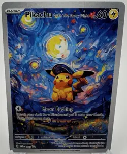 Pokemon Pikachu Starry Night Van Gogh Beautiful Moon ACG Star Trading Card - NM - Image 1