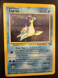 Pokemon TCG Lapras Fossil Holo Unlimited Rare Card 10/62 Vintage - Image 1