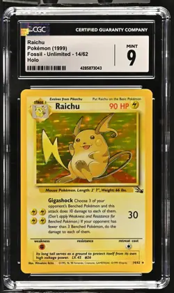 Raichu 1999 Pokemon Fossil #14/62 Holo CGC 9 - Image 1