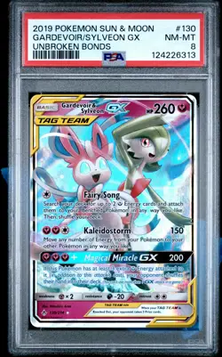 2019 POKEMON SUN & MOON UNBROKEN BONDS #130 GARDEVOIR & SYLVEON GX PSA 8 - Image 1