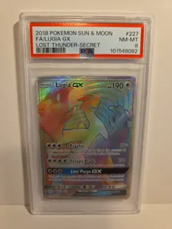 POKEMON LOST THUNDER LUGIA GX #227 SECRET/HYPER RARE HOLO FOIL PSA 8 NM-MT #* - Image 1